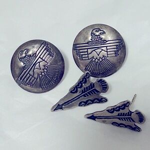 Sterling silver vintage thunderbird arrow Native American stud post earrings lot
